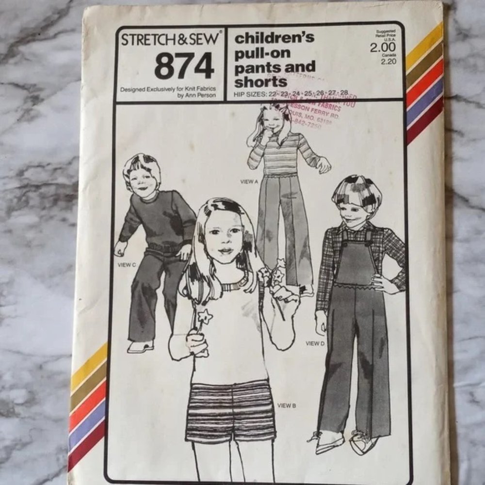 SEWING PATTERN - #874 Stretch & Sew Vintage Pull-on Pants and Shirt
